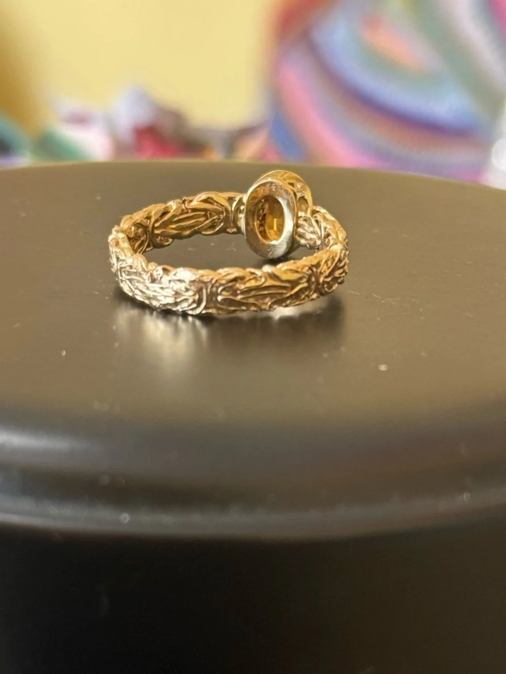 Gold Braided 14k Byzantine Band Ring with Yellow Citrine Oval Stone Size 8 - Picture 4 of 5